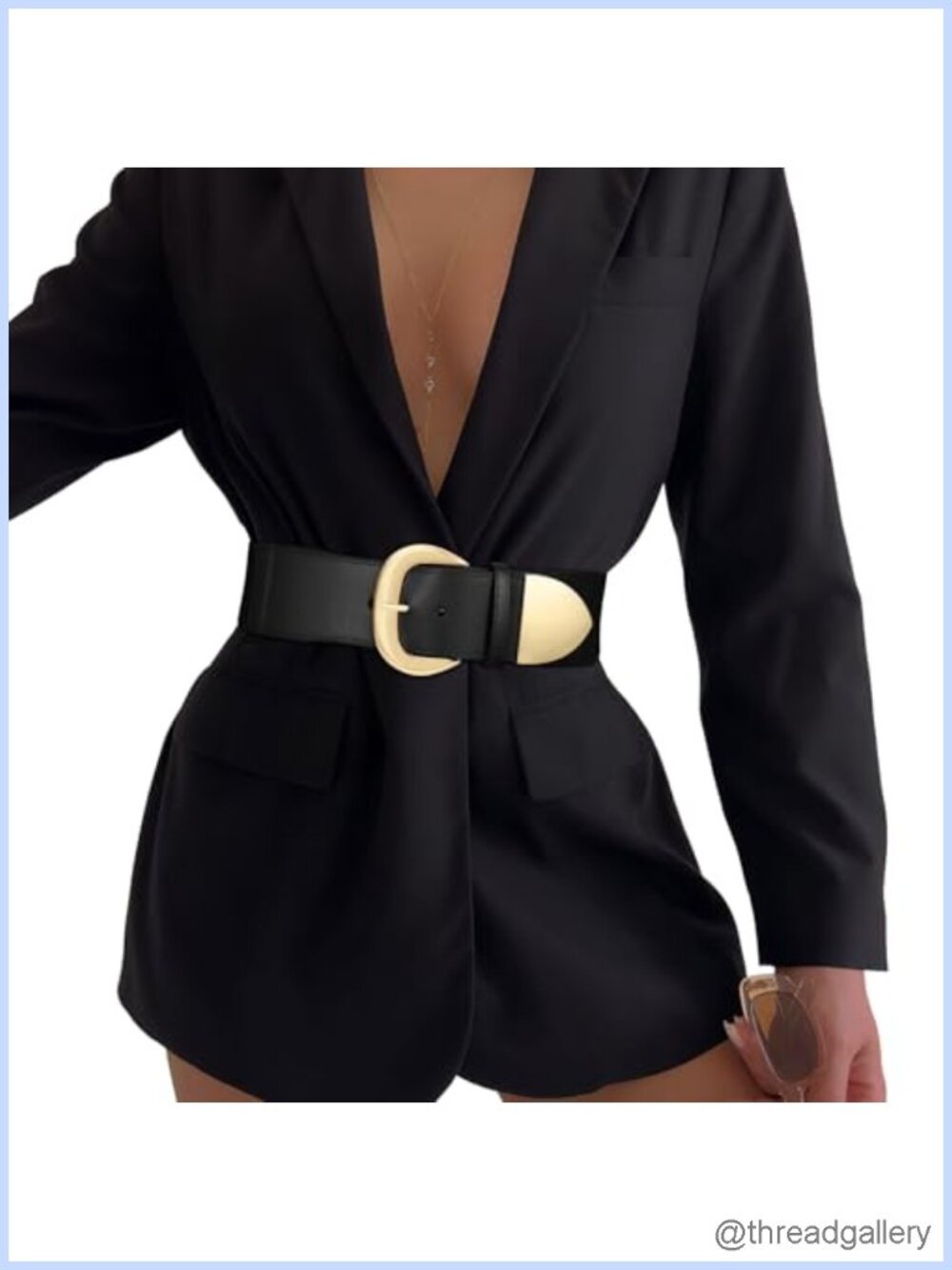 Wide Elastic Waist Belt Gold Buckle Stretchy Women Dress Belt